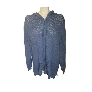 Catherines Plus‎ Size 3X Hooded Open Knit Cardigan Blue 100% Cotton